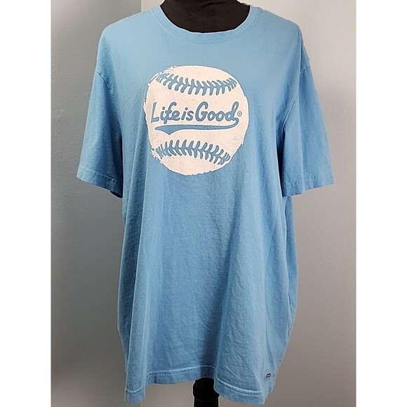 LIFE IS GOOD Crusher Tee Blue Baseball Graphic Mens XL Short Sleeve Americana - Picture 1 of 11